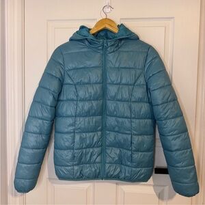 George Aqua Puffer Jacket with Hood